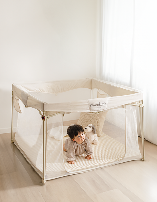 [맘앤리틀] 베이비 접이식 사각 베이비룸 단품 휴대용 안전가드 캐노피 SET
