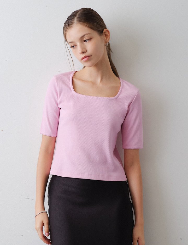 [라벤더앤오트] 레이스 스퀘어넥 탑 (핑크)