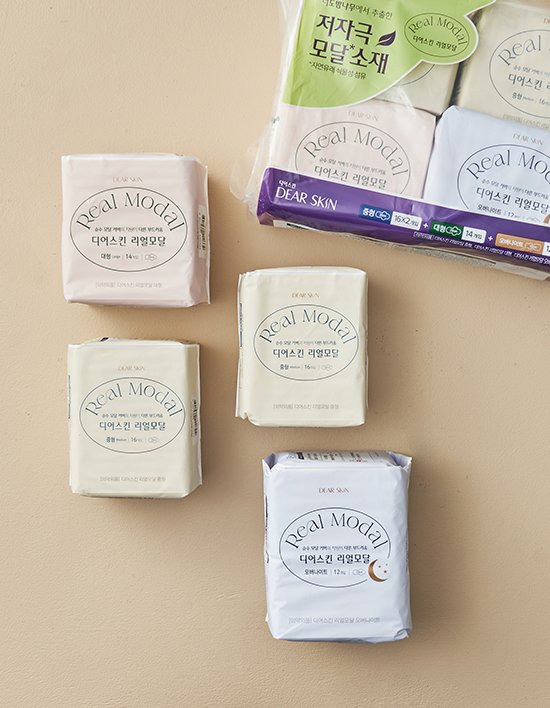 [디어스킨] 리얼모달 기획팩 생리대(중형16p X 2팩+대형 14p+오버나이트 12p)