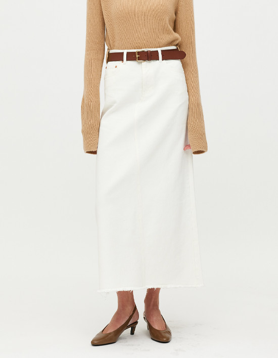 [R2W] 도비 데님 맥시 스커트 - 화이트