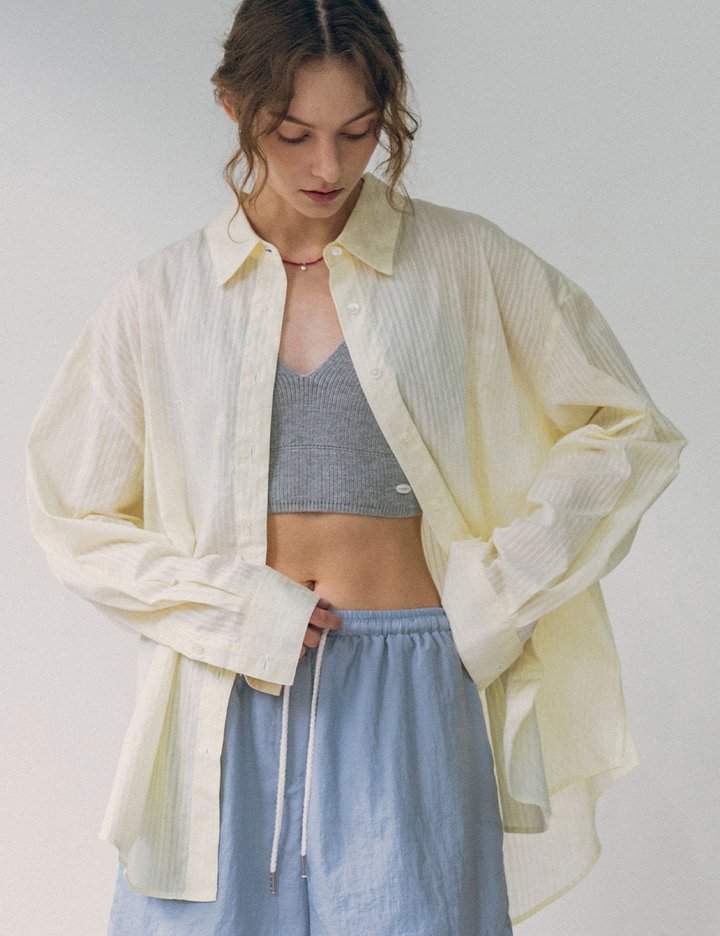 [반원 아틀리에] 시스루 스트라이프 셔츠_크림(A3479)