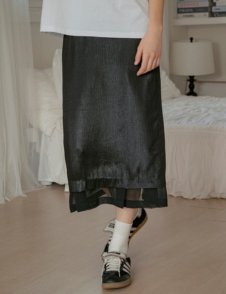 [반원 아틀리에] 시스루 밴딩 스커트_블랙(P3226)