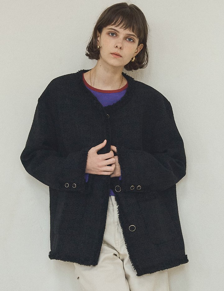 [반원 아틀리에] 라운드 트위드 재킷_블랙(O3735)