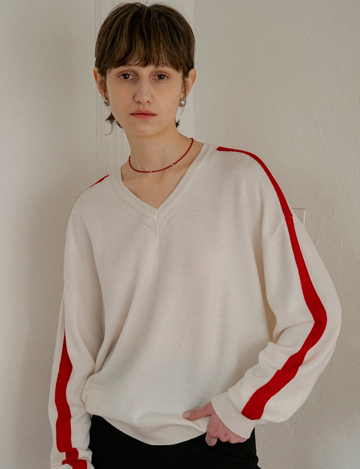 [반원 아틀리에] 브이넥 트랙 니트_아이보리(KN4258)
