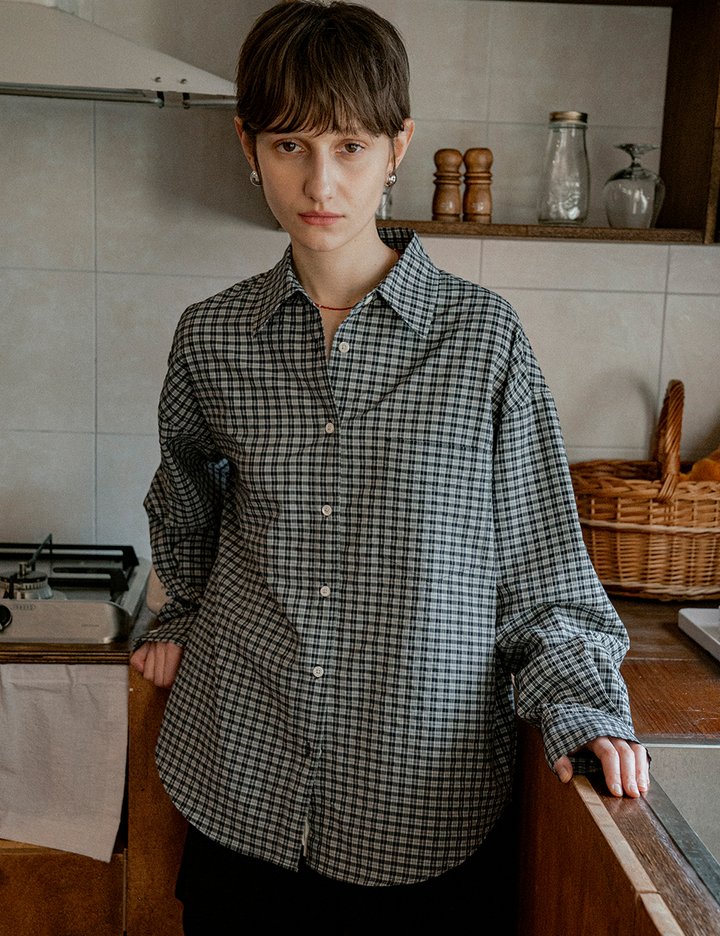 [반원 아틀리에] 링클 체크 셔츠_미드나잇 블랙(A3513)