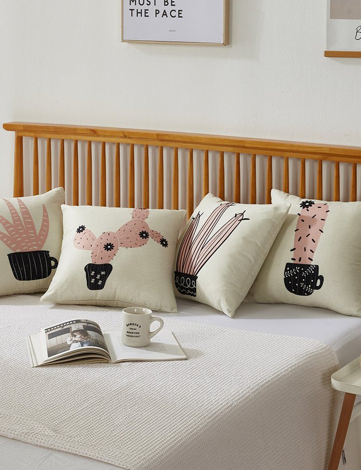 [샤이닝홈] 러프 소파 쿠션(솜포함) 45x45 핑크선인장 4종 (택1)