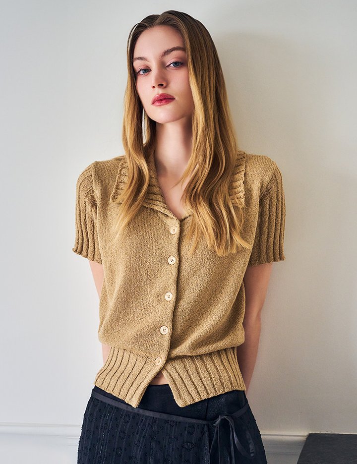 [제너럴아이디어] 테리 카라 하프 가디건 BEIGE / WBD2L04526