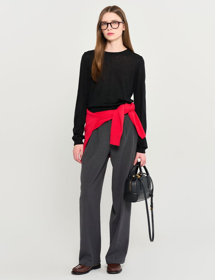 [제너럴아이디어] 울 블렌드 텐셀 핀턱 풀오버 BLACK / WBD3L05504