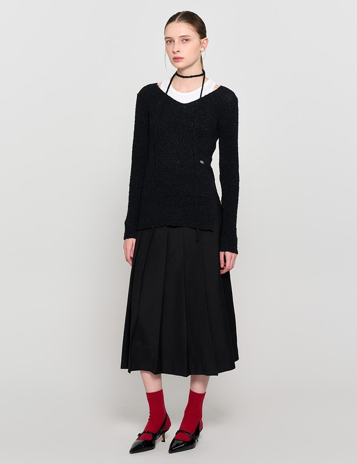 [제너럴아이디어] 뉴클래식 플리츠 롱스커트 BLACK / WBD3L13502