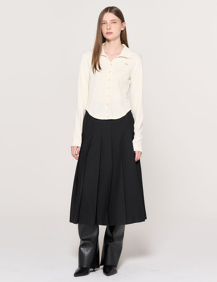 [제너럴아이디어] 오픈 카라 리브드 셔츠 IVORY / WBD3L03502