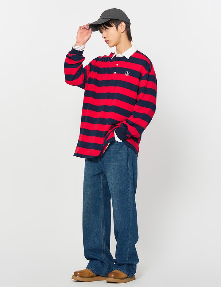 [제너럴아이디어] GNRL 롱 슬리브 럭비 티셔츠 RED / SBD3U01006