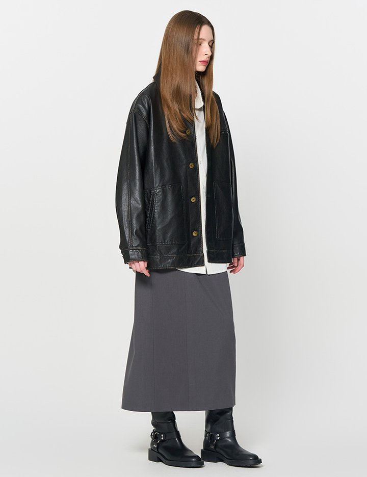 [제너럴아이디어] 빈티지 레더 맥 자켓 BLACK / SBD3U09003