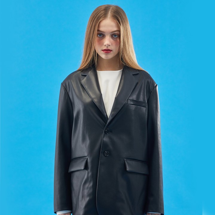 [콜릿] WOMEN 오버핏 마일드레더 블레이저 자켓_BLACK