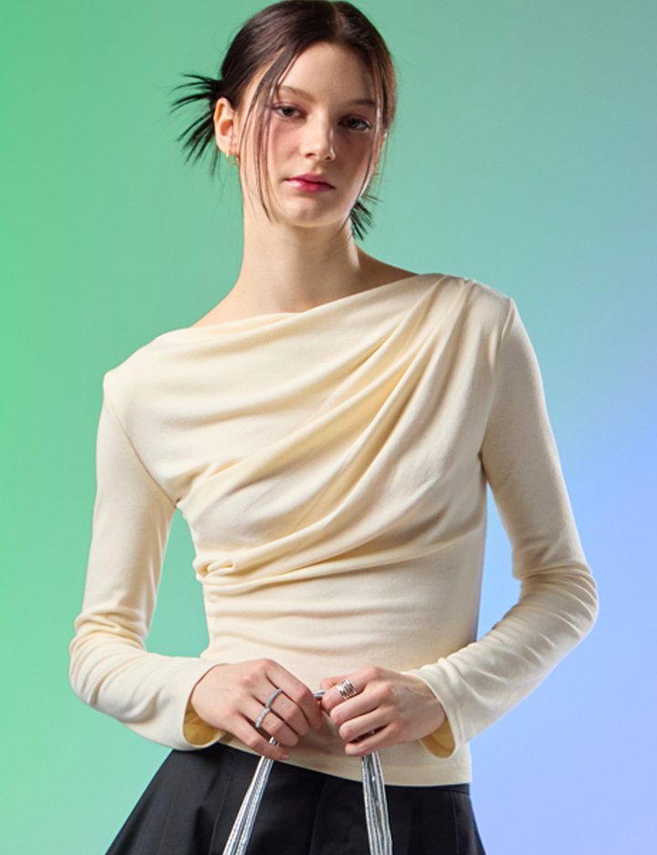 [콜릿] WOMEN 드레이프 셔링 소프트 긴팔티 롱슬리브_커스터드