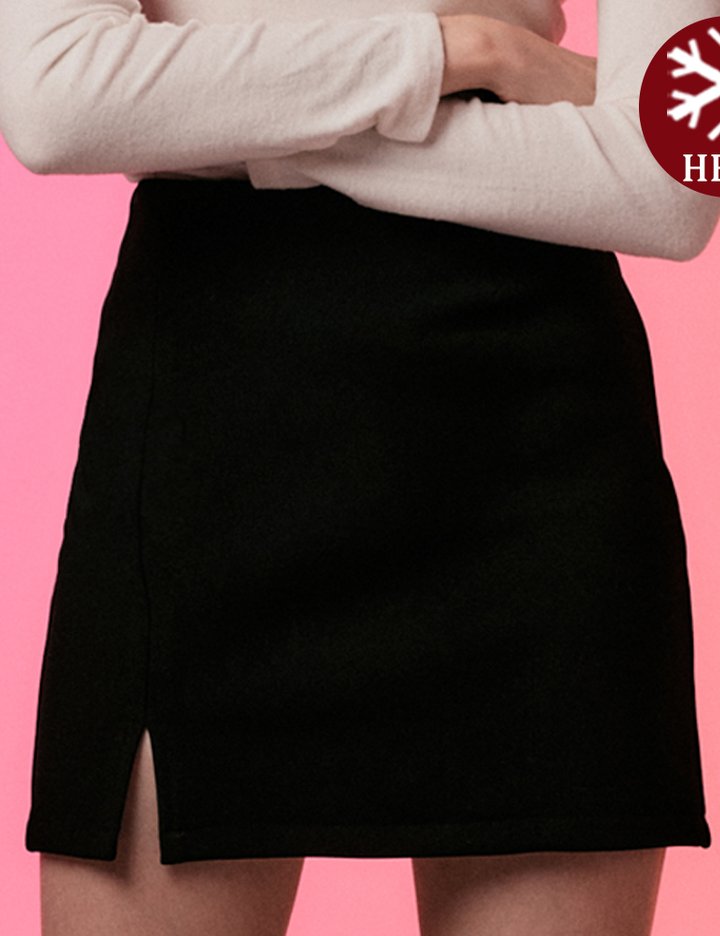 [콜릿] 겨울 트임 미니스커트_BLACK (융털ver.)