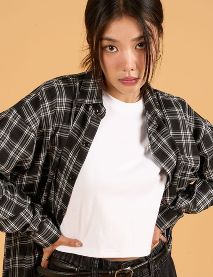 [콜릿] 오버핏 안나 가을 겨울 체크 셔츠_BLACK KCL.(기모)