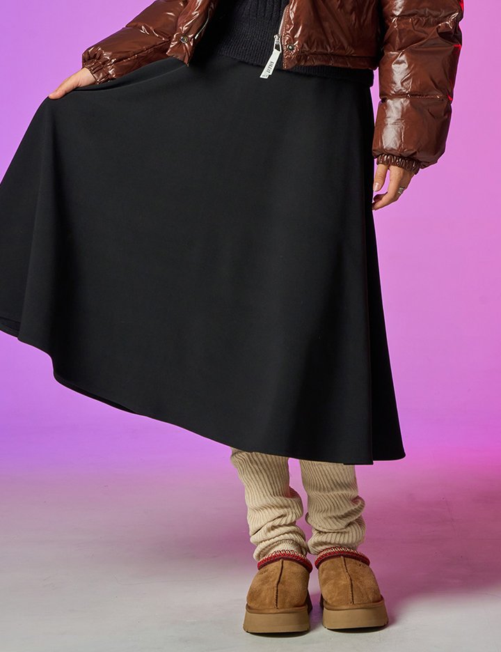 [콜릿] 겨울 보온 플레어 롱치마_블랙(융털ver.)
