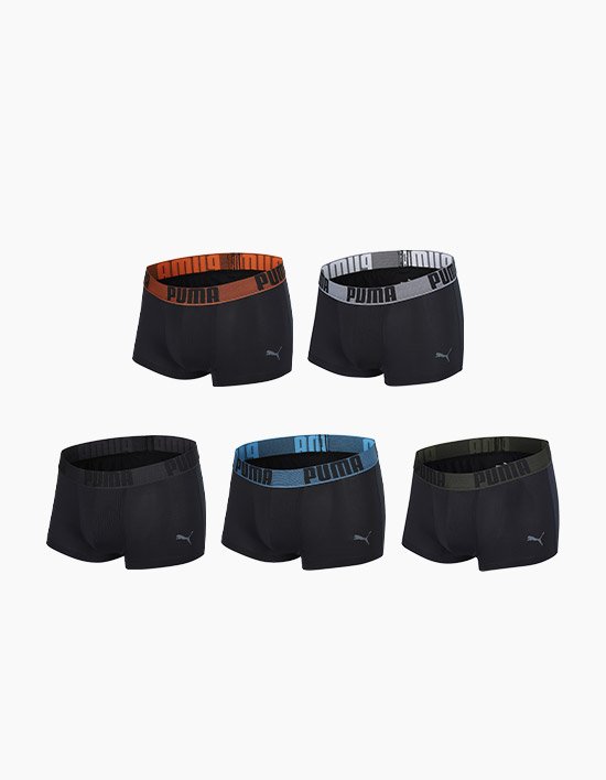 [푸마] 남성 컬러 로고 밴딩 블랙 드로즈 사각팬티 5종 세트