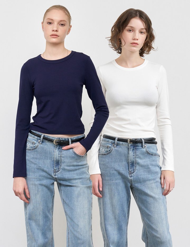 [제너럴아이디어] WOMAN 슬림 크루넥 롱 슬리브 티 4COL / WBE1L01502