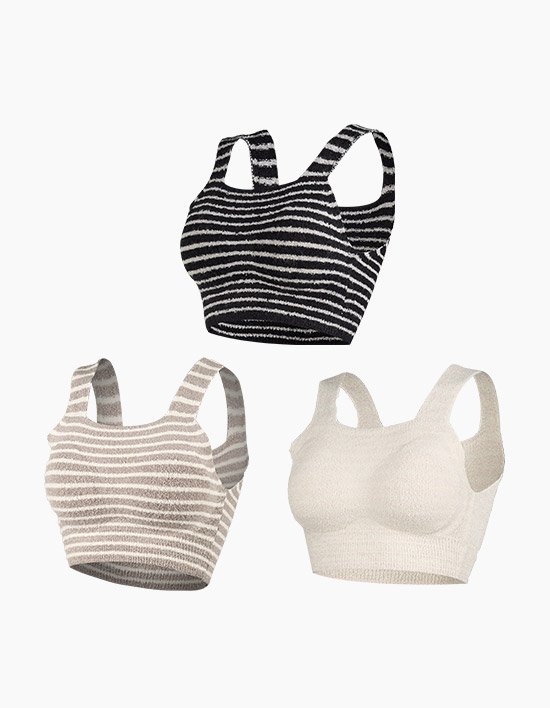 [BOUDLE] 여성 스트라이프 프리컷 숏브라탑 3종 세트