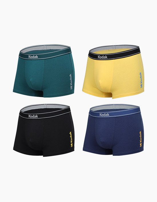 [코닥] 남성 트렌디 컬러 심플 로고 드로즈 사각 팬티 4종 세트