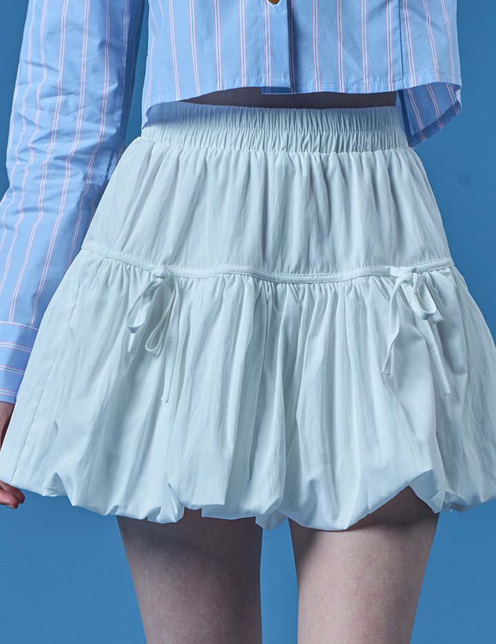 [콜릿] 벌룬 리본 플레어 밴딩 미니스커트 치마바지 (WHITE) KCL.