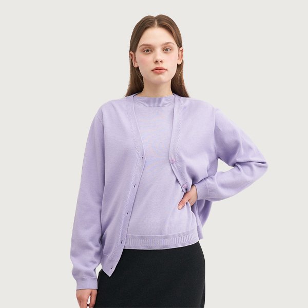 [세컨스킨] 코튼 실크 베이직 버튼 니트 가디건 2종 (택1)