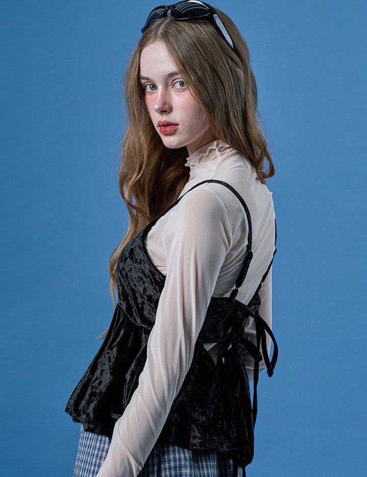 [콜릿] 레이어드 벨벳 끈나시 베스트 (BLACK) KCL.