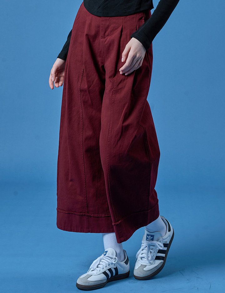 [콜릿] 와이드 매니쉬 핀턱 스티치 코튼 팬츠 (RED) KCL.