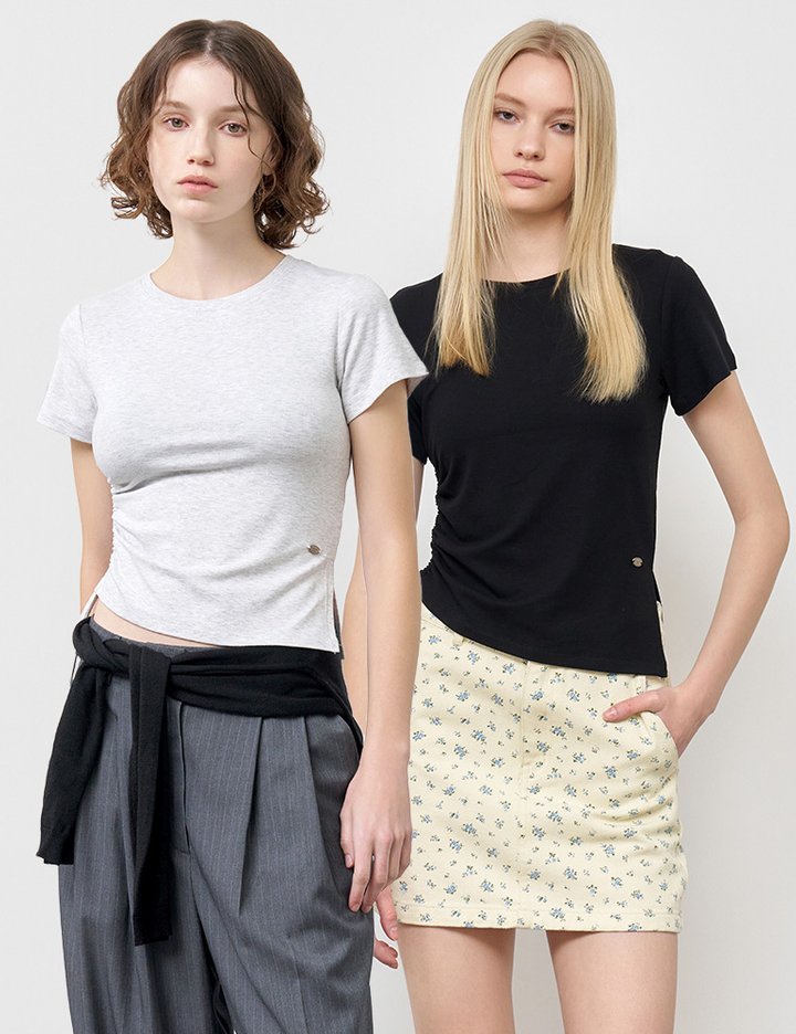 [제너럴아이디어] WOMAN 셔링 하프 티셔츠 4COL / WBE1L01501