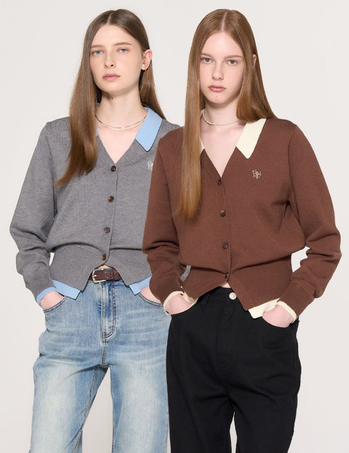 [제너럴아이디어] 에센셜 카라 레이어드 가디건 3COL / WBD3L04524