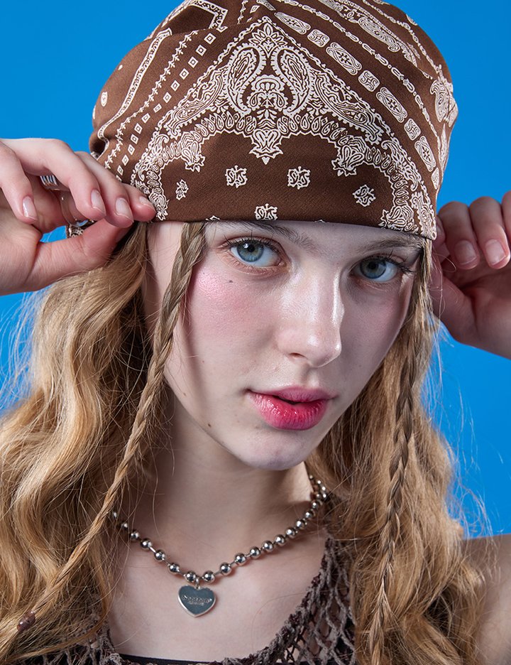 [콜릿] 자외선차단 반다나 보헤미안 헤어두건 손수건 (BROWN)