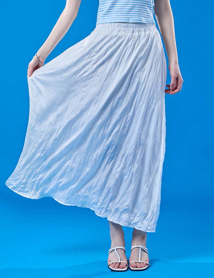 [콜릿] 쉬폰 쿨링 마몽 주름 플레어 롱스커트 (WHITE) 롱치마 ver.