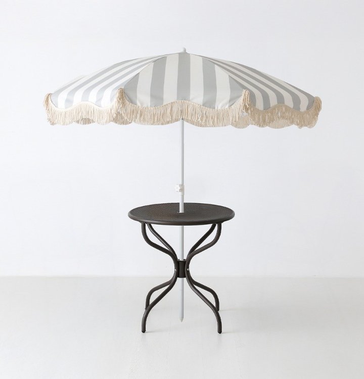 [마켓비] [기획세트] ROMIL 테슬 파라솔 그레이스트라이프A+BIELLA 빈티지테이블