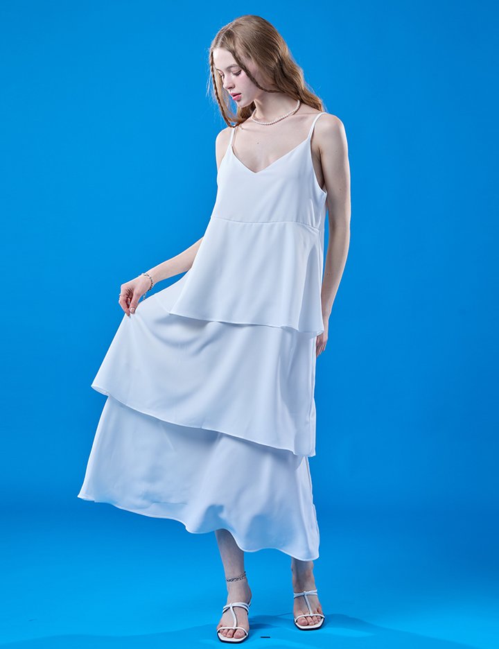 [콜릿] 쿨링 냉장고 캉캉 쉬폰 맥시 롱 나시원피스 (WHITE)