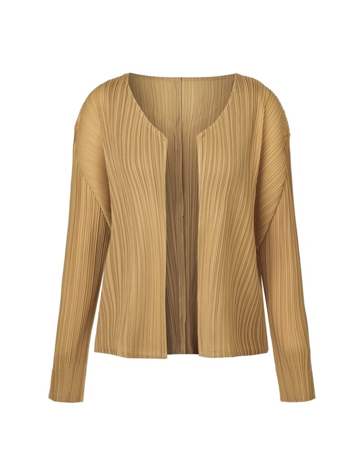 [몽플리쎄] 여성 볼레로 노카라 플리츠 숏 가디건 (옐로우)
