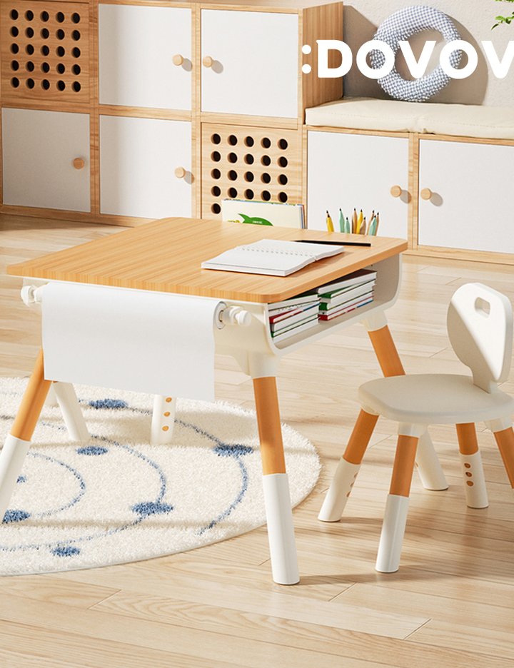 [도보보] 유아책상 의자 세트 L 아기 어린이 높이조절 미술 놀이 블럭 테이블 원목 우드