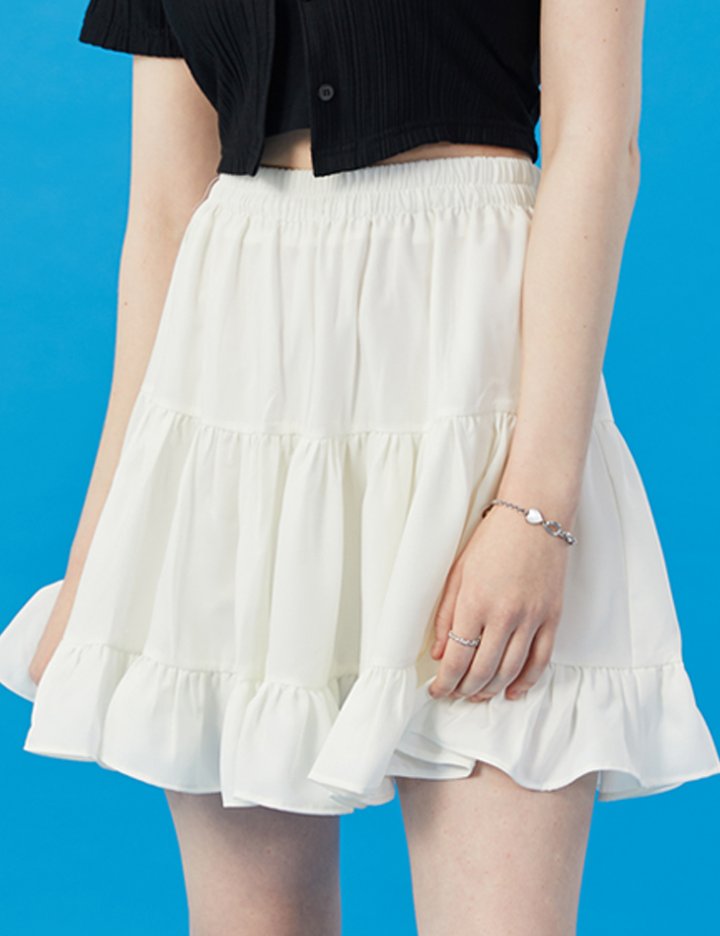 [콜릿] WOMEN 쿨링 냉장고 캉캉 플리츠 미니스커트 (화이트) 숏 치마 ver.