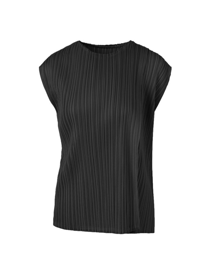 [몽플리쎄] 여성 덧장 레이어드 민소매 플리츠 탑 (블랙)