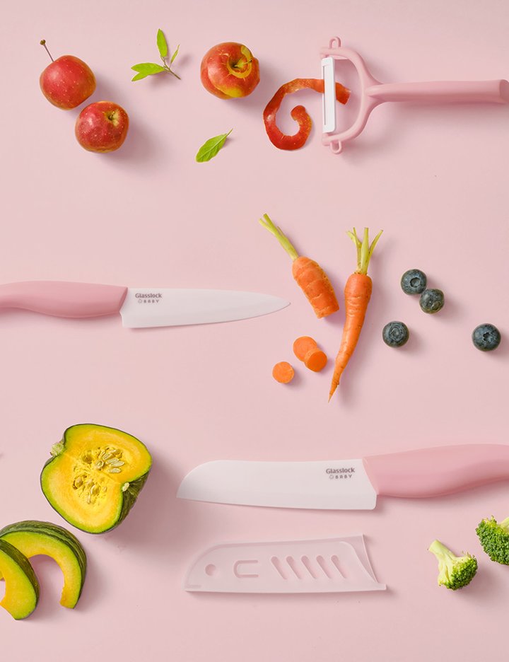 [글라스락] 베이비 이유식 칼 3종 세트 (노랑/핑크)