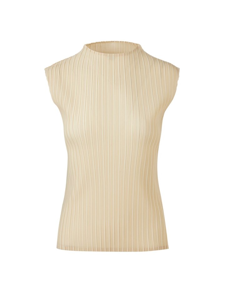 [몽플리쎄] 여성 반넥 민소매 플리츠 탑 (아이보리)