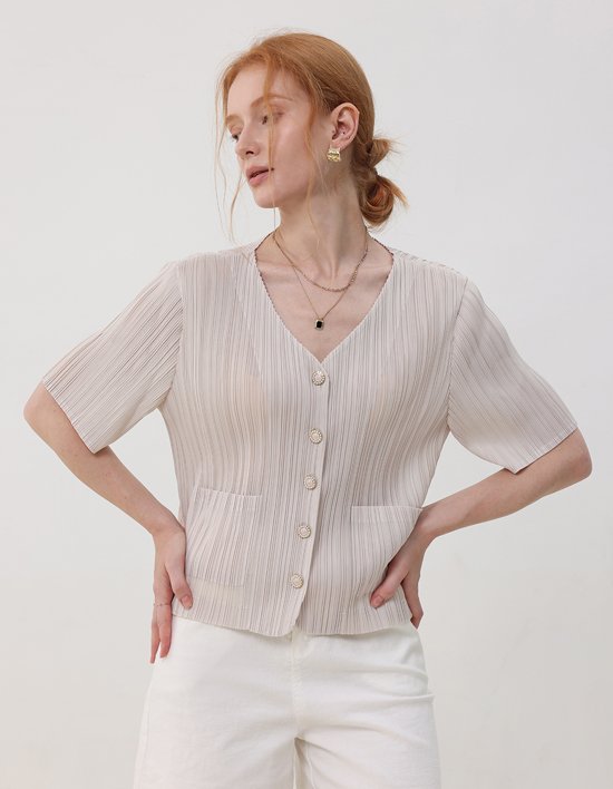 [플리츠무드] 트위디 플리츠 반팔 자켓 블라우스 2colors (택1)