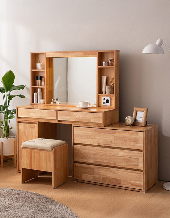 [삼익가구]로우드 LED조명 3단서랍 확장형 원목 화장대 2종 (택1)