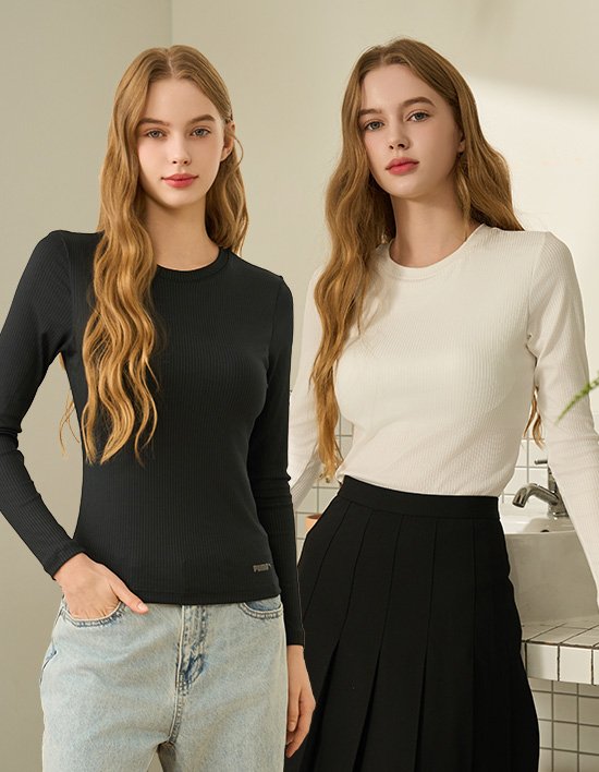 [푸마] 슬림핏 골지 브라탑 롱슬리브 2종세트