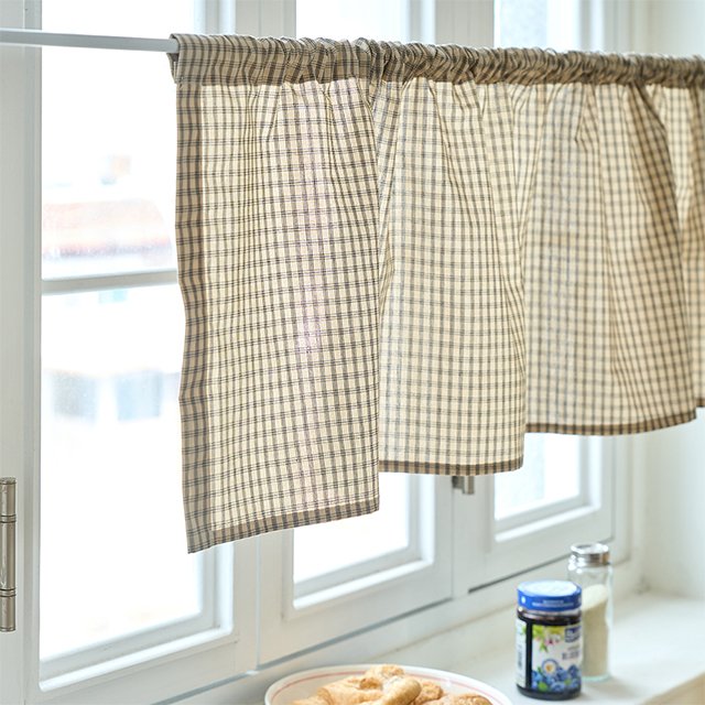 [데코뷰] 미니멀 체크 주방 바란스커튼