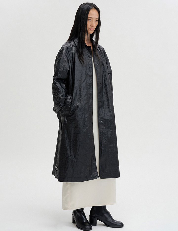 [매그제이] 매트 벨티드 트렌치 코트 - 블랙