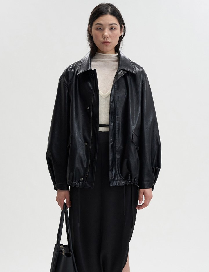 [매그제이] 소프트 레더 점퍼 - 블랙