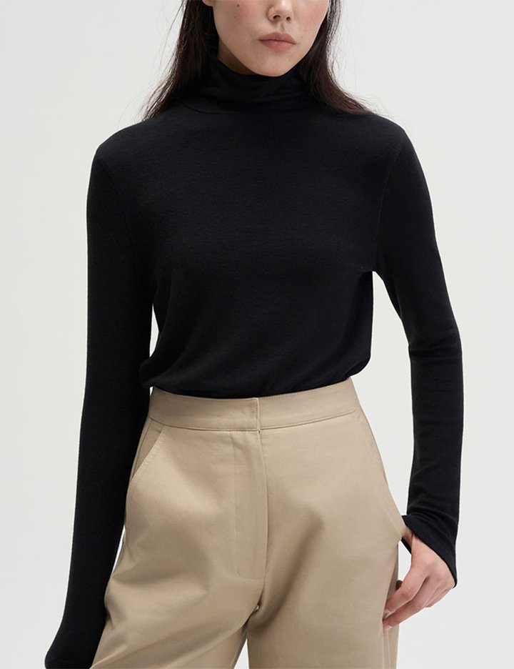 [매그제이] 울 하이넥 티셔츠 - 블랙
