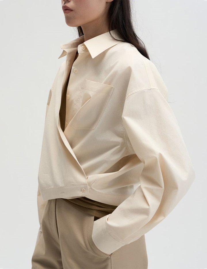 [매그제이] 소프트 트위스트 크롭 셔츠 - 베이지