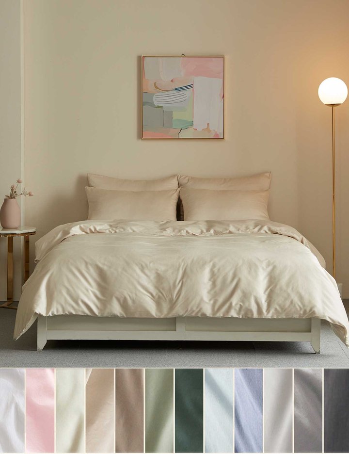 [바운티풀] 호텔베딩 사틴면100% 솔리드 이불베개커버세트 12컬러 (택1)